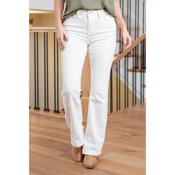 Judy Blue | NWT Mid Rise White Boot Cut Jean 24W Stretch Split Hem Tummy Control - Picture 13 of 15